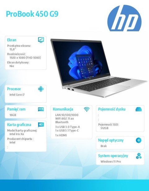 Notebook ProBook 450 G9 i7-1255U 512GB/16GB/W11P/15.6 968S1ET Notebook ProBook 450 G9 i7-1255U 512GB/16GB/W11P/15.6 968S1ET