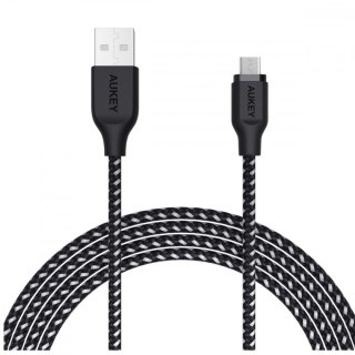 CB-AM2 kabel micro USB - USB-A 2m Quick Charge nylonowy oplot czarno-biały