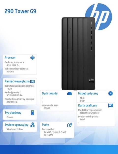 Komputer stacjonarny 290 Tower G9 i5-13500 256GB/16GB/DVDR/W11P 936A7EA Komputer stacjonarny 290 Tower G9 i5-13500 256GB/16GB/DVDR/W11P 936A7EA
