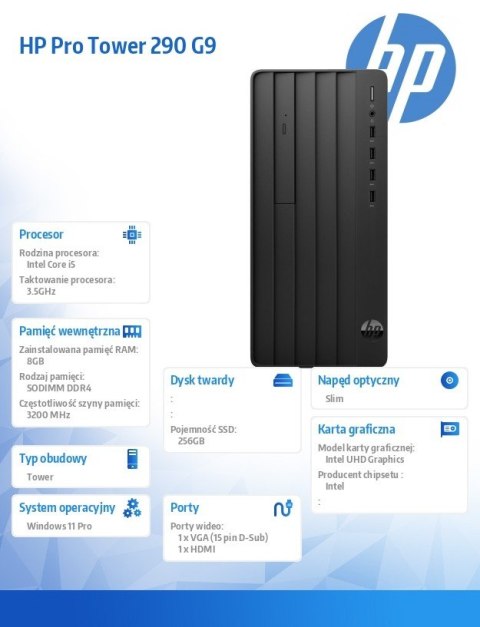 Komputer stacjonarny 290 Tower G9 i5-13500 256GB/8GB/DVDR/W11P 883U1EA Komputer stacjonarny 290 Tower G9 i5-13500 256GB/8GB/DVDR/W11P 883U1EA