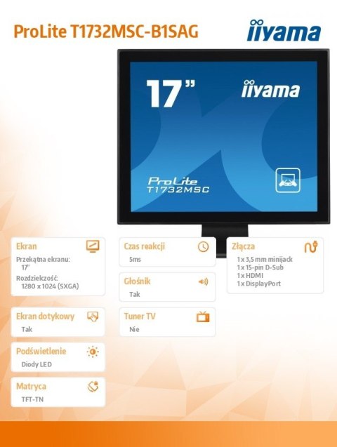 Monitor 17 cali ProLite T1732MSC-B1SAG,POJ.10PKT.IP54,HDMI