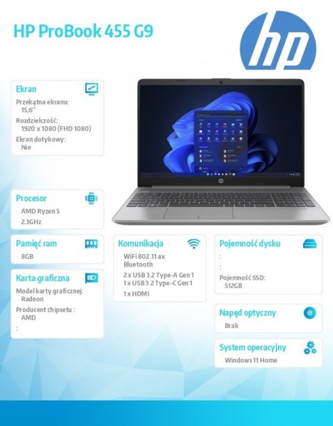 Notebook 255 G9 R5-5625U 512GB/8GB/15.6/W11H 9V1F0AT