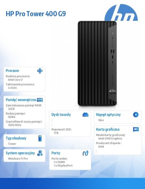 Komputer stacjonarny Pro Tower 400 G9 i7-13700 32GB/1TB/W11P 881K1EA Komputer stacjonarny Pro Tower 400 G9 i7-13700 32GB/1TB/W11P 881K1EA