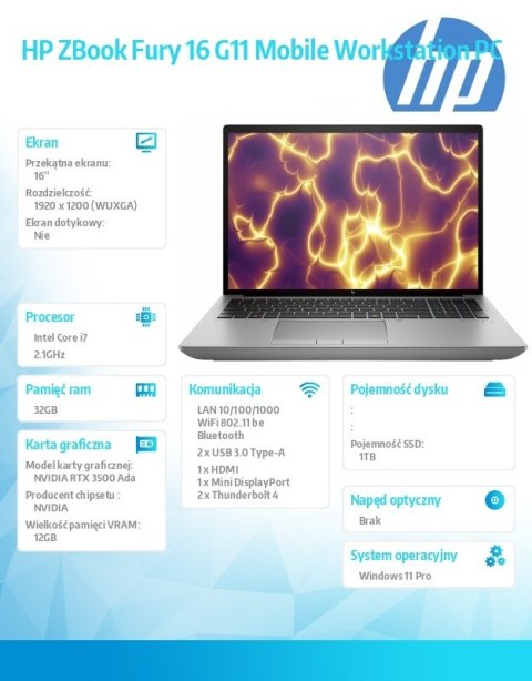 Mobilna stacja robocza ZBook Fury G11/W11P i7-14700HX 32GB/1TB/16.0 62X78EA