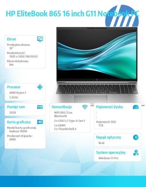 Notebook EliteBook 865 G11 Ryzen 7P 8840HS 1TB/32GB/W11P/16.0 9G0Z3ET