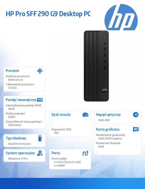 Komputer Pro SFF 290 G9 i3-14100 1TB/16GB/DVDRW/W11P A54YDET