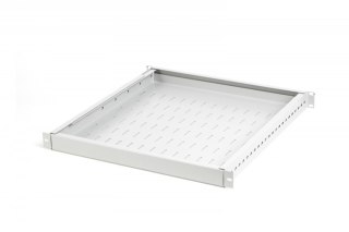 Półka do szaf regulowana 19 cali, 1U, gł. 500-900 mm, nośność 100kg, mocowanie w 4 punktach, szara, śruby w komplecie