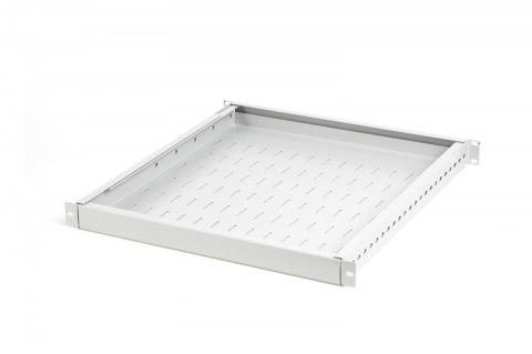 Półka do szaf regulowana 19 cali, 1U, gł. 500-900 mm, nośność 100kg, mocowanie w 4 punktach, szara, śruby w komplecie Półka do szaf regulowana 19 cali, 1U, gł. 500-900 mm, nośność 100kg, mocowanie w 4 punktach, szara, śruby w komplecie