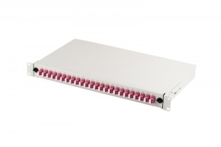 Przełącznica światłowodowa/panel krosowy z wyposażeniem 19 cali 1U, 24x LC duplex, OM4, wysuwany, Szara