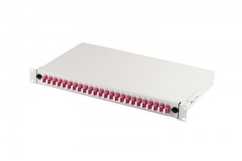 Przełącznica światłowodowa/panel krosowy z wyposażeniem 19 cali 1U, 24x LC duplex, OM4, wysuwany, Szara Przełącznica światłowodowa/panel krosowy z wyposażeniem 19 cali 1U, 24x LC duplex, OM4, wysuwany, Szara