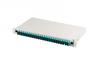 Przełącznica światłowodowa/panel krosowy z wyposażeniem 19 cali 1U, 24x SC duplex, OM3, wysuwany, Szara