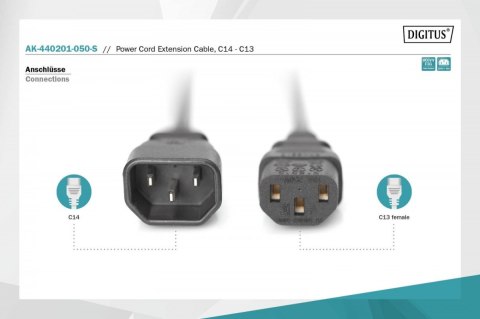 Kabel przedłużający zasilający Typ IEC C14/IEC C13 M/Ż czarny 5m Kabel przedłużający zasilający Typ IEC C14/IEC C13 M/Ż czarny 5m