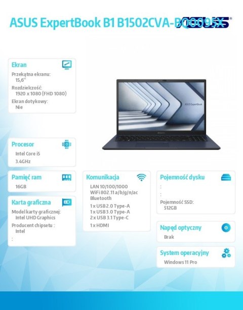 Notebook ExpertBook B1 B1402CVA-EB0112X - i5 1335U/8GB/512GB/14" FHD/Win 11 PRO/3YRS Notebook ExpertBook B1 B1402CVA-EB0112X - i5 1335U/8GB/512GB/14" FHD/Win 11 PRO/3YRS
