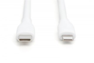 Kabel połączeniowy silikonowy USB-C - Lightning, USB 2.0 60W, certyfikat MFI, 1m Biały