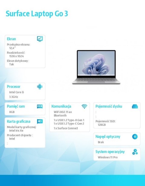 Laptop GO3 W11P i5/8GB/128GB/12,4 cali XJD-00014