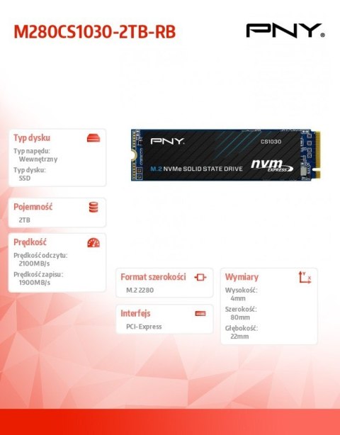 Dysk SSD 2TB M.2 2280 PCIe CS1030 M280CS1030-2TB-RB Dysk SSD 2TB M.2 2280 PCIe CS1030 M280CS1030-2TB-RB