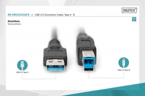 Kabel połączeniowy USB 3.0 typ USB A/USB B M/M, 1.8m, czarny