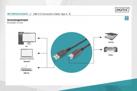 Kabel połączeniowy USB 3.0 typ USB A/USB B M/M, 1.8m, czarny
