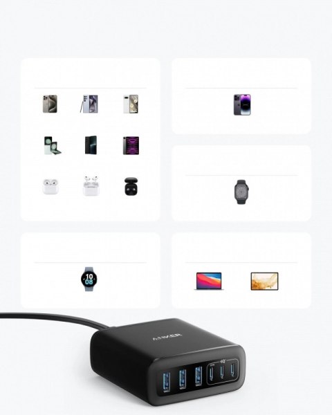 Ładowarka GaN 112W 3xUSB-A 3xUSB-C czarna