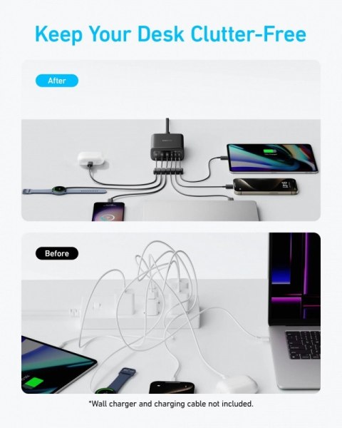 Ładowarka GaN 112W 3xUSB-A 3xUSB-C czarna