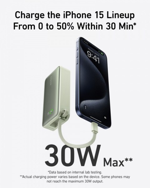 Powerbank 545 NANO 30W 10000mAh z wbudowanym kablem USB-C, zielony