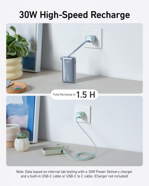 Powerbank 545 NANO 30W 10000mAh z wbudowanym kablem USB-C, zielony