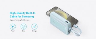 Powerbank ZOLO 20000mAh 30W wbudowany kabel USB-C oraz USB-Lightning, niebieski