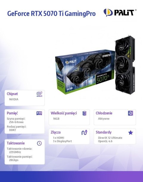 Karta graficzna RTX 5070 Ti GAMING PRO 16GB GDDR7 256bit Karta graficzna RTX 5070 Ti GAMING PRO 16GB GDDR7 256bit