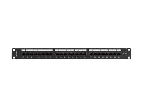 Patch panel 24 porty 1U 19 cali kat.5E UTP z organizerem kablowym, czarny Patch panel 24 porty 1U 19 cali kat.5E UTP z organizerem kablowym, czarny