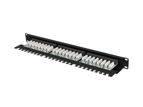 Patch panel 24 porty 1U 19 cali kat.5E UTP z organizerem kablowym, czarny Patch panel 24 porty 1U 19 cali kat.5E UTP z organizerem kablowym, czarny