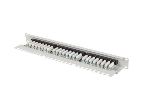 Patch panel 24 porty 1U 19 cali kat.5E UTP z organizerem kablowym, szary Patch panel 24 porty 1U 19 cali kat.5E UTP z organizerem kablowym, szary