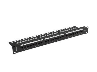 Patch panel 24 porty 1U 19 cali kat.6 UTP z organizerem kablowym, czarny