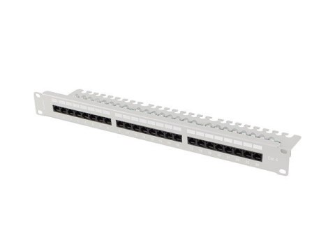 Patch panel 24 porty 1U 19 cali kat.6 UTP z organizerem kablowym, szary Patch panel 24 porty 1U 19 cali kat.6 UTP z organizerem kablowym, szary