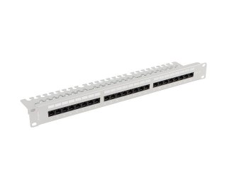 Patch panel 24 porty 1U 19 cali kat.6A UTP z organizerem kablowym, szary