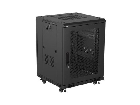 Szafa instalacyjna rack stojąca 19 cali 15U 600x600 drzwi perforowane czarna (Flat pack)