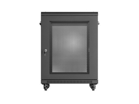 Szafa instalacyjna rack stojąca 19 cali 15U 600x600 drzwi perforowane czarna (Flat pack)