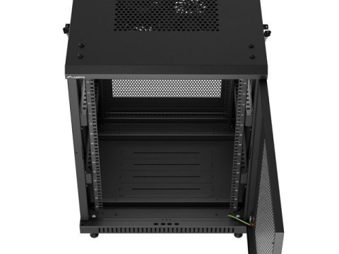 Szafa instalacyjna rack stojąca 19 cali 15U 600x600 drzwi perforowane czarna (Flat pack)