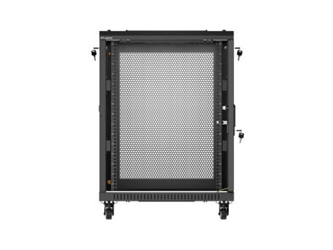 Szafa instalacyjna rack stojąca 19 cali 15U 600x600 drzwi perforowane czarna (Flat pack)