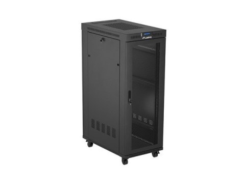 Szafa instalacyjna rack stojąca 19 cali 32U 600x1000 drzwi perforowane LCD czarna (Flat pack)