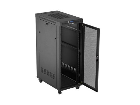 Szafa instalacyjna rack stojąca 19 cali 32U 600x1000 drzwi perforowane LCD czarna (Flat pack)