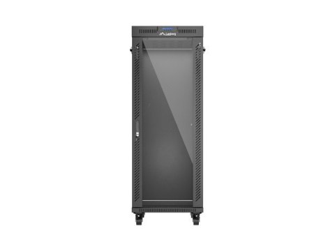 Szafa instalacyjna rack stojąca 19 cali 32U 600x1000 drzwi przeszklone LCD czarna (Flat pack)