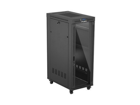 Szafa instalacyjna rack stojąca 19 cali 32U 600x1000 drzwi przeszklone LCD czarna (Flat pack)