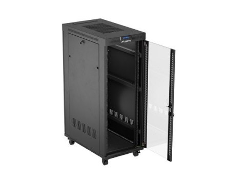 Szafa instalacyjna rack stojąca 19 cali 32U 600x1000 drzwi przeszklone LCD czarna (Flat pack)