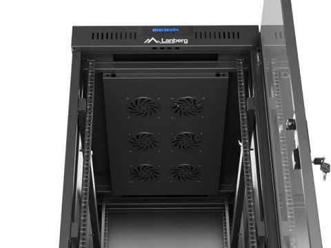 Szafa instalacyjna rack stojąca 19 cali 32U 600x1000 drzwi przeszklone LCD czarna (Flat pack)