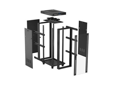 Szafa instalacyjna rack stojąca 19 cali 32U 600x1000 drzwi przeszklone LCD czarna (Flat pack)