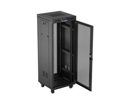 Szafa instalacyjna rack stojąca 19 cali 32U 600x600 drzwi perforowane LCD czarna (Flat pack)