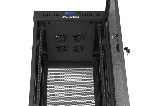 Szafa instalacyjna rack stojąca 19 cali 32U 600x600 drzwi perforowane LCD czarna (Flat pack)