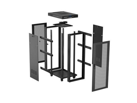 Szafa instalacyjna rack stojąca 19 cali 32U 600x600 drzwi perforowane LCD czarna (Flat pack)