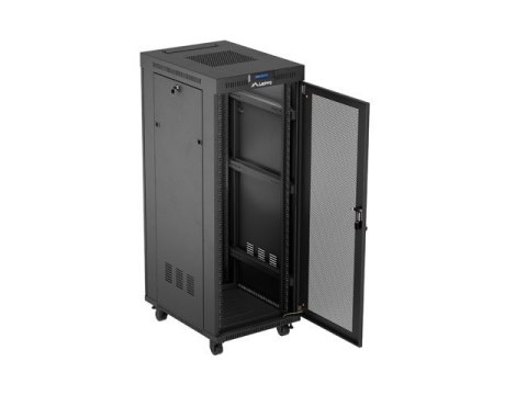 Szafa instalacyjna rack stojąca 19 cali 32U 600x800 drzwi perforowane LCD czarna (Flat pack)