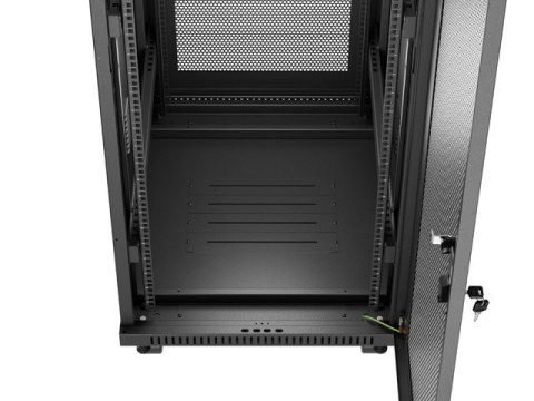 Szafa instalacyjna rack stojąca 19 cali 32U 600x800 drzwi perforowane LCD czarna (Flat pack)